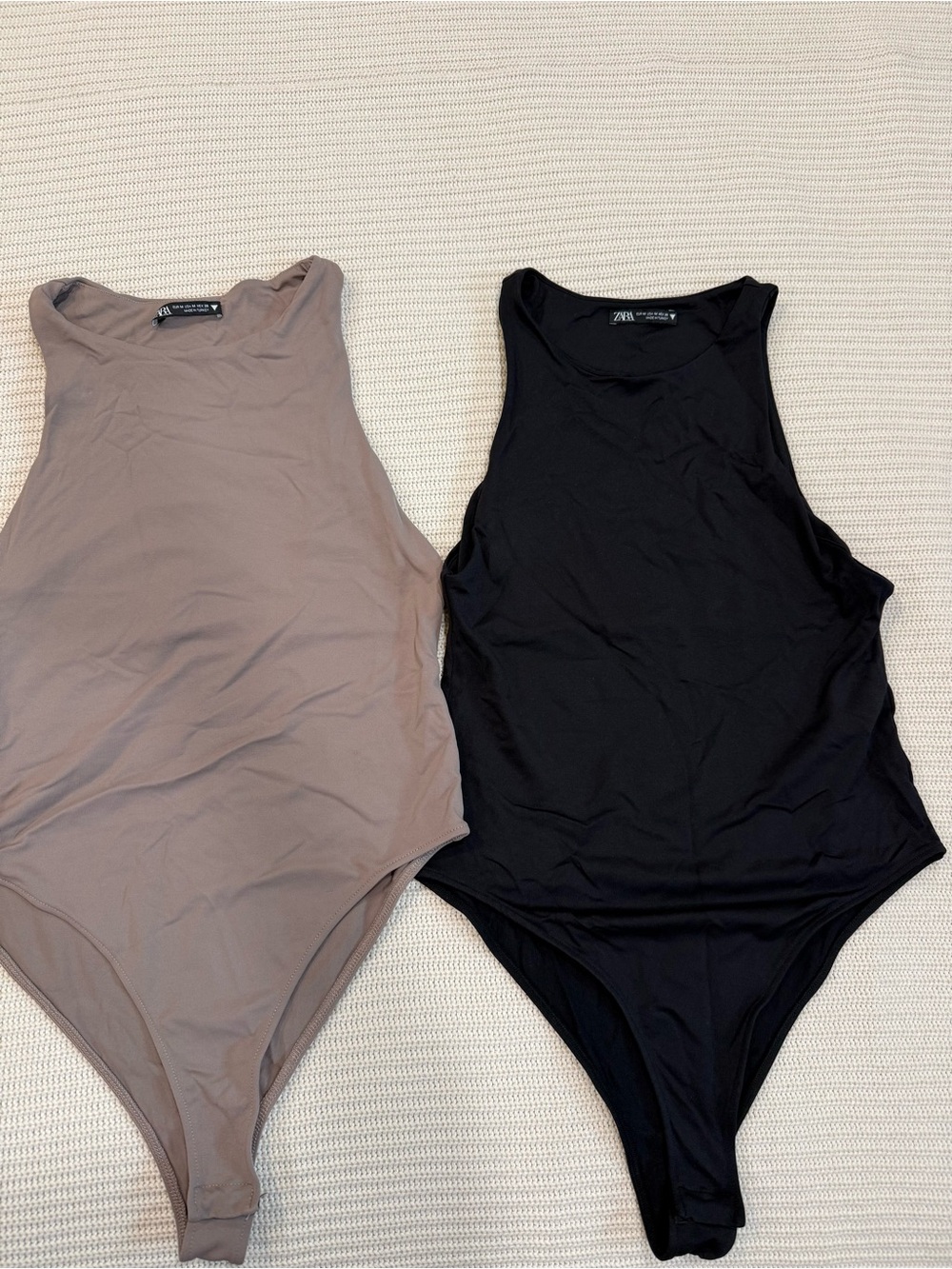 Zara Kids Black and Taupe Sleeveless One-Piece Bodysuits Set